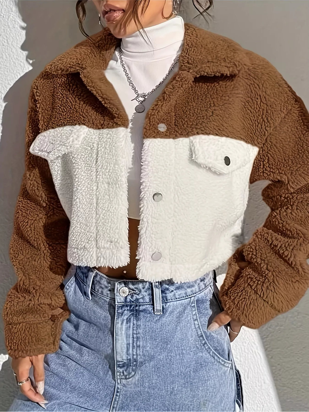 Two-Tone Plush Cropped Jacket — view 8