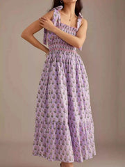Floral Smocked Tie-Shoulder Midi Dress — view 4