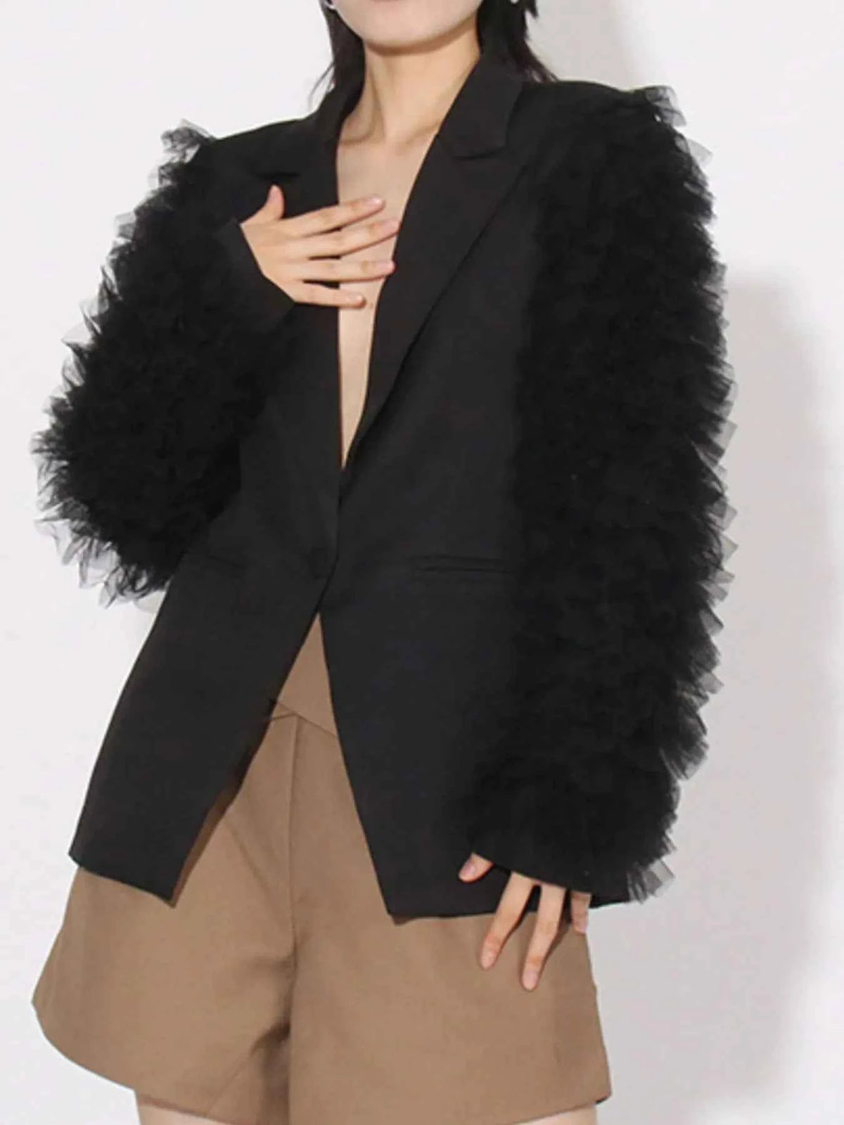 One Button Mesh Long Sleeve Blazer — view 2