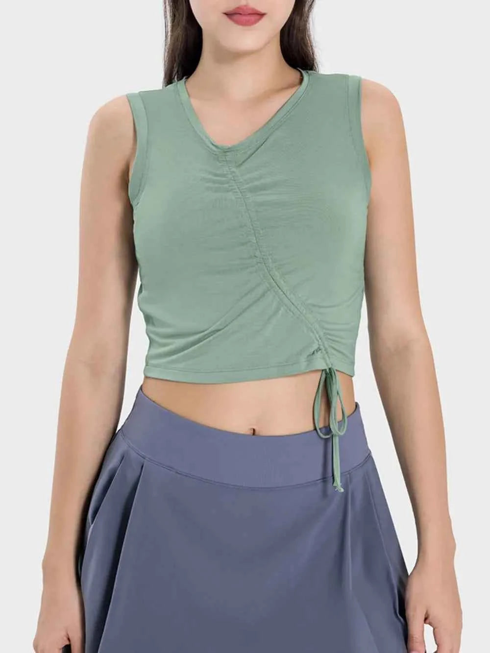 Drawstring Ruched Wide Strap Active Tank - Comfortable & Stylish — view 14