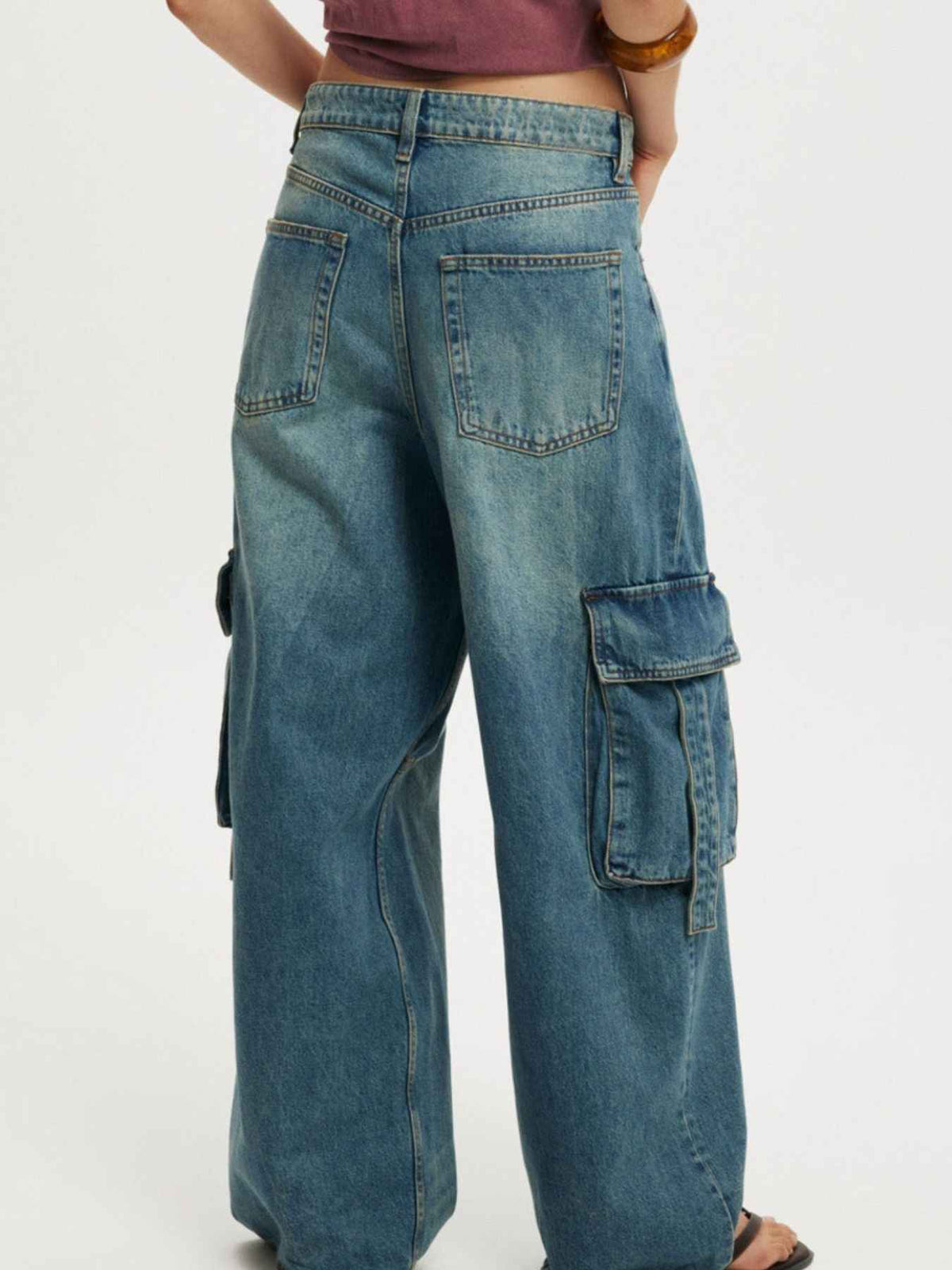 Vintage Wash Wide Leg Cargo Jeans - Timeless Style Meets Comfort — view 3