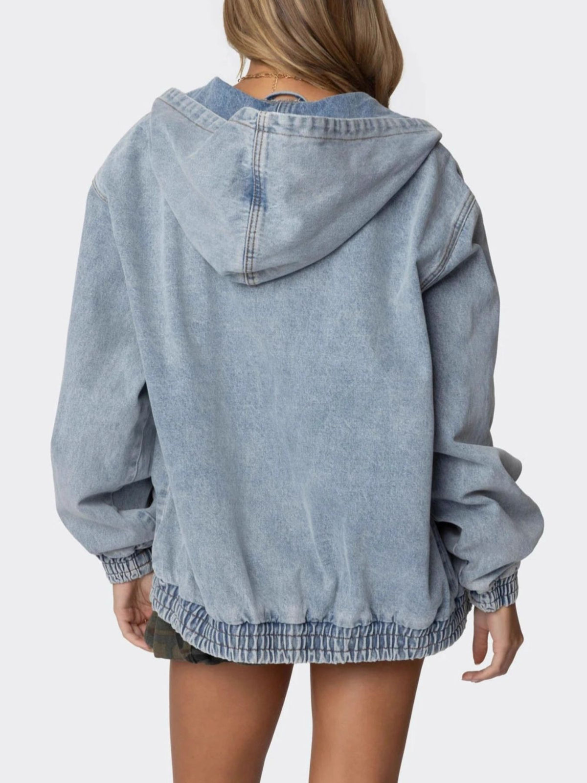 Hooded Oversized Zip Up Denim Jacket — view 5