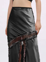 Elevate Your Style with the Asymmetrical Lace Trim Midi Skirt — view 5