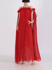 Off-Shoulder Floral Pleated Maxi Dress — view 7