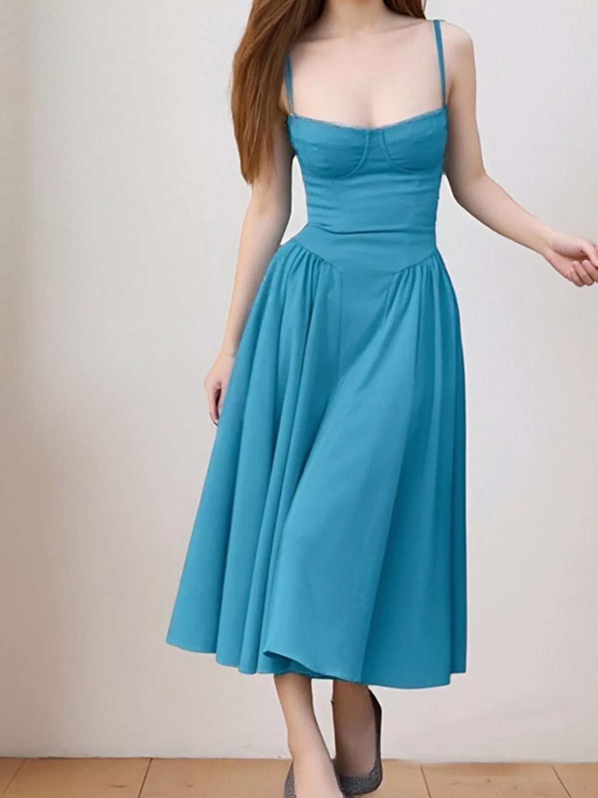 Sweetheart Neck Spaghetti Strap Midi Dress — view 29