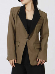 Contrast Lapel Collar Long Sleeve Blazer — view 2