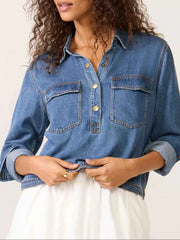 Half Snap Cropped Denim Top — view 1