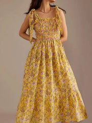 Floral Smocked Tie-Shoulder Midi Dress — view 9