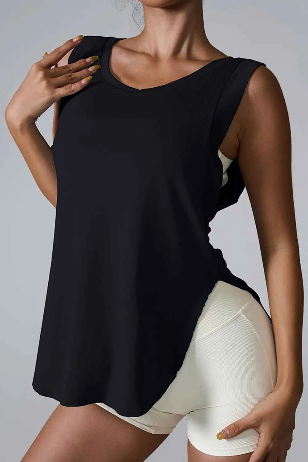 Slit Round Neck Active Tank - Ultimate Comfort & Style