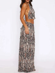 Halter Crop Backless Top and Maxi Skirt Set — view 3