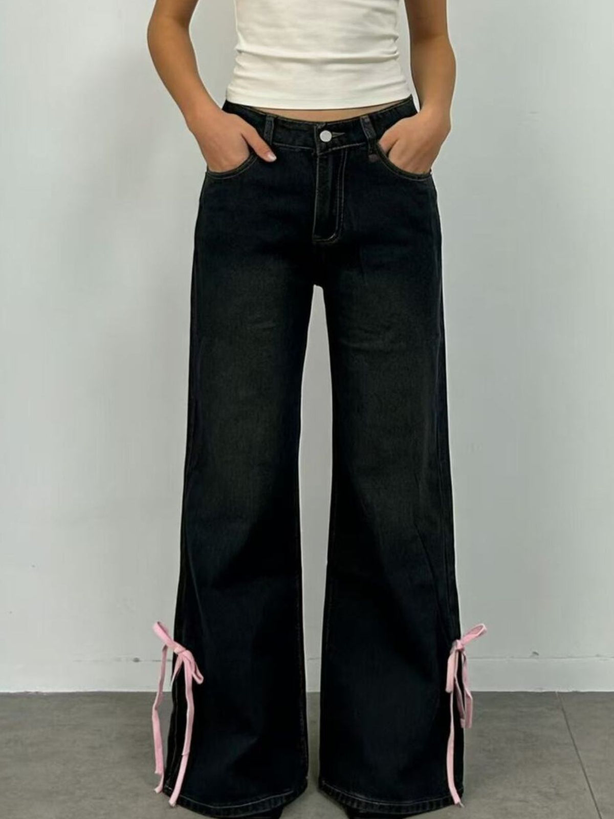 Ribbon Detail Flare Jeans - Stylish Elegance with Comfort — view 6
