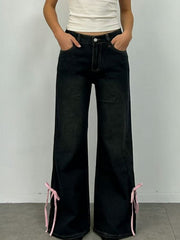 Ribbon Detail Flare Jeans - Stylish Elegance with Comfort — view 6