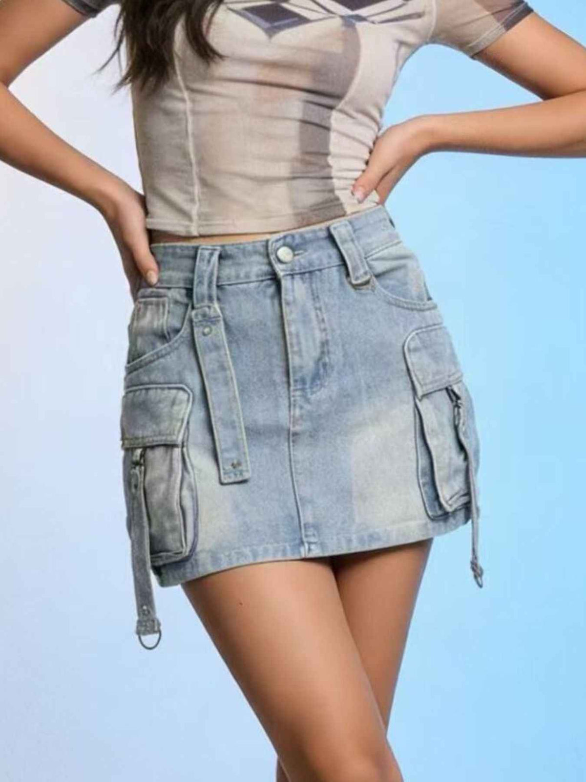 Washed Cargo Denim Skirt - Versatile Style Meets Comfort — view 2