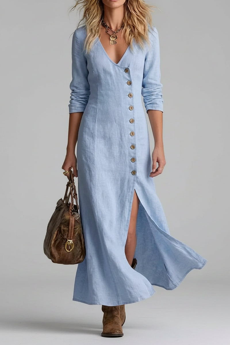 Button Front Slit Maxi Dress - Effortlessly Chic and Comfortable