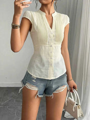 Button Up Cap Sleeve Shirt — view 2