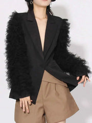 One Button Mesh Long Sleeve Blazer — view 1