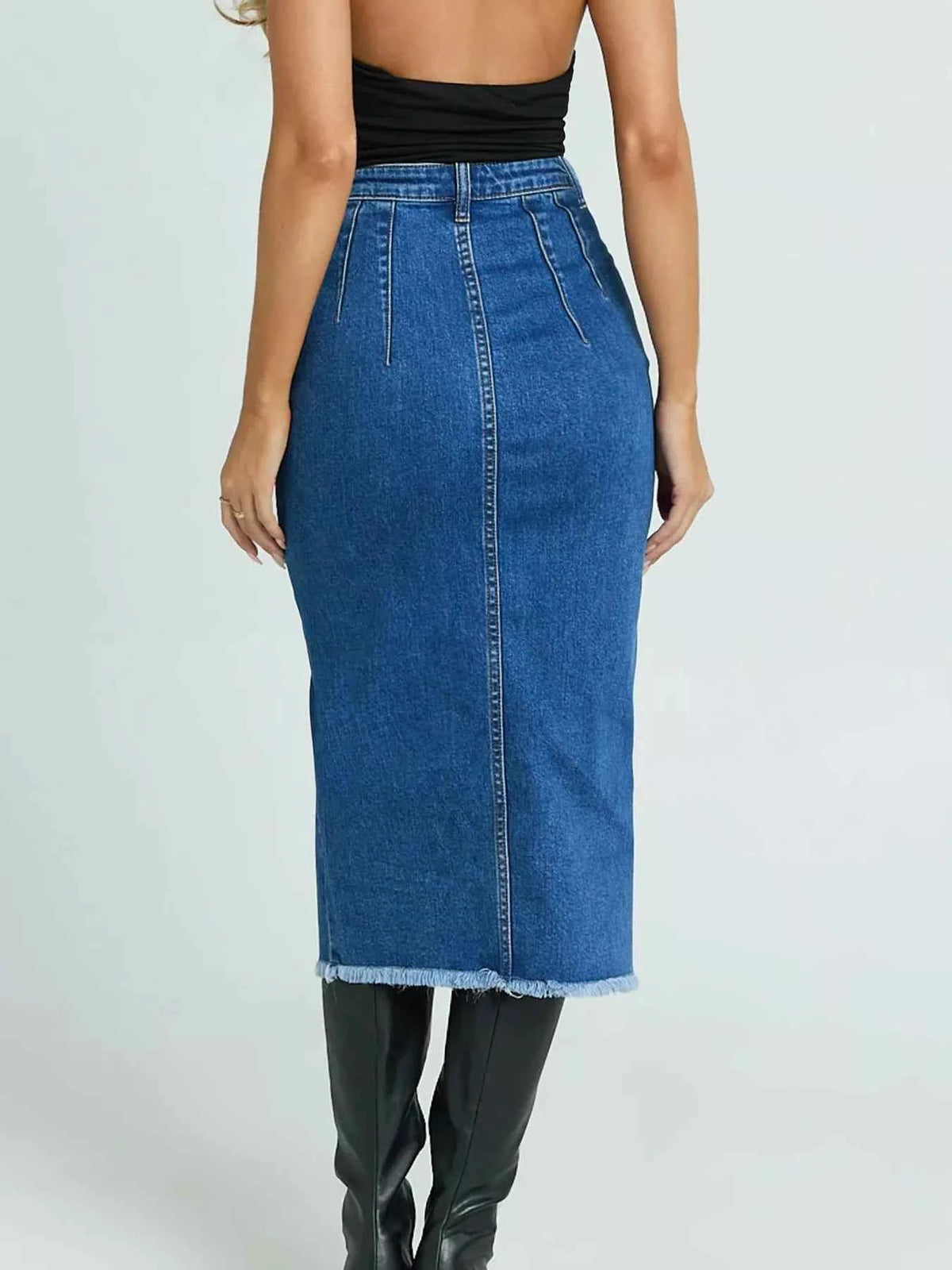 High-Waisted Slit Denim Skirt — view 5