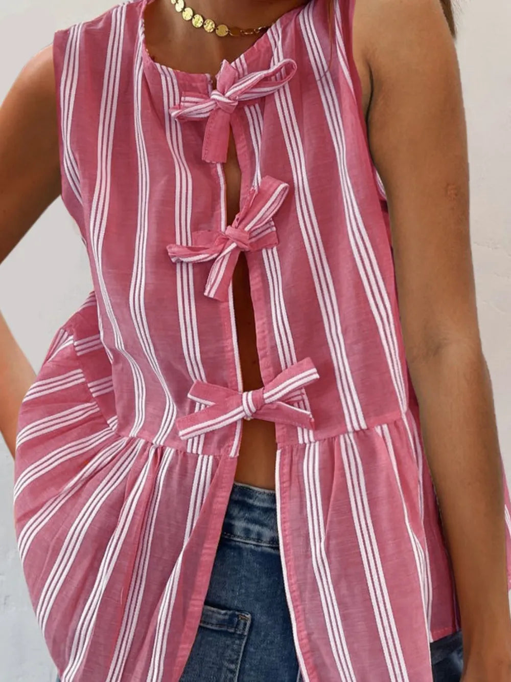 Tied Striped Round Neck Tank — view 15