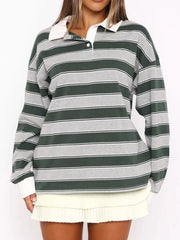 Striped Button Detail Long Sleeve Polo — view 7