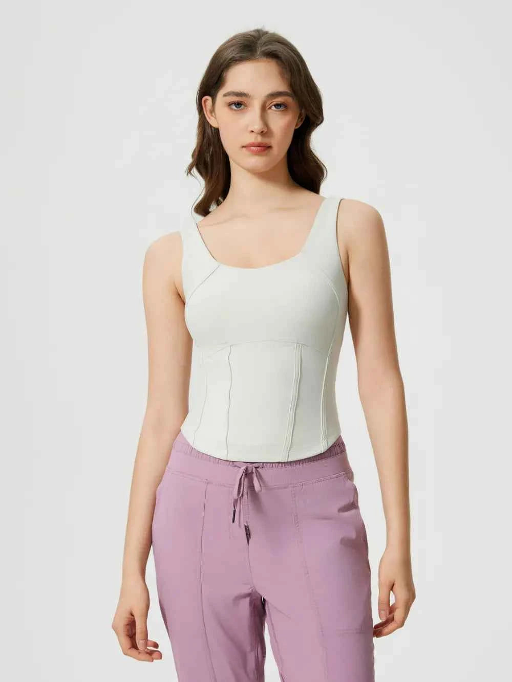 Round Neck Wide Strap Active Tank with Detachable Chest Pads — view 1