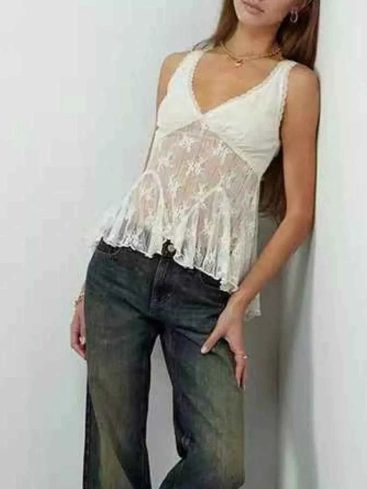 Lace V-Neck Tank — view 4