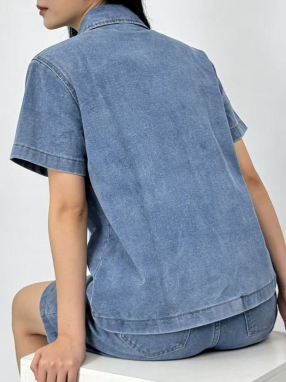 Button Up Short Sleeve Top and Shorts Denim Set — view 6
