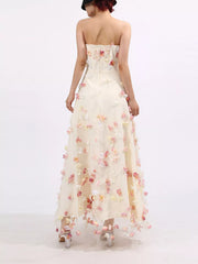 Floral Applique Strapless Tulle Maxi Dress — view 10