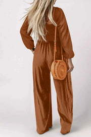 Boho Smocked Square Neck Wide Leg Jumpsuit — view 2