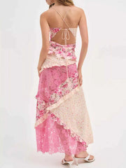 Lace Floral Print Ruffle Trim Maxi Dress — view 3