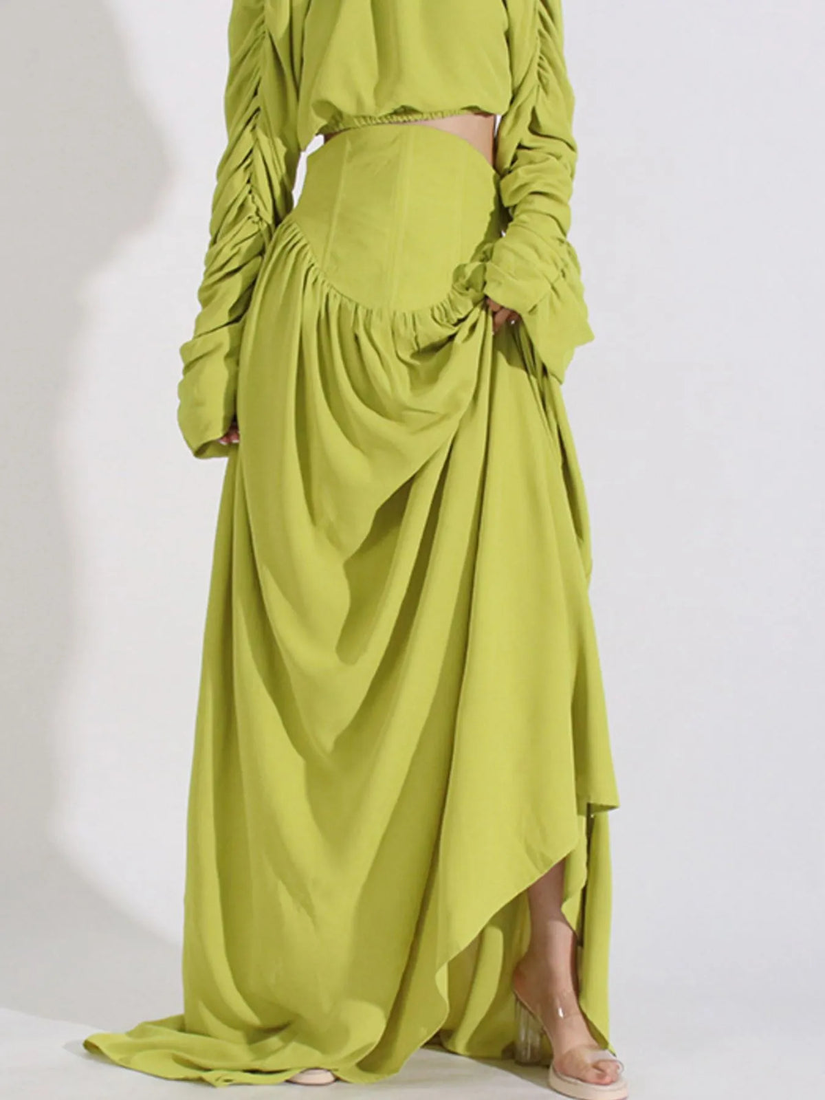 Ruched Long Sleeve Top and High Waist Skirt Set — view 6